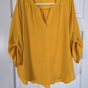 Chaus V-Neck Roll-Tab Sleeve Tunic - Mustard